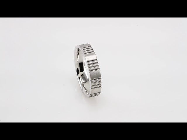 14K White Gold 5 mm Grooved Comfort-Fit Flat Band Size 10