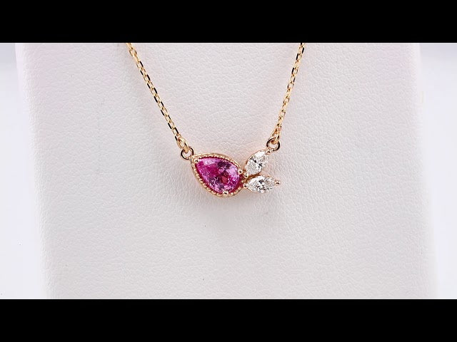 14K Yellow Natural Pink Sapphire & 1/6 CTW Natural Diamond 18" Necklace