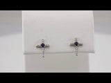 14K White Gold Natural Blue Sapphire & .05 CTW Natural Diamond Cross Earrings