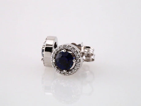 14K White Gold Natural Blue Sapphire & 1/10 CTW Natural Diamond Earrings