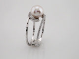 14K White Gold Cultured White Freshwater Pearl & 1/8 CTW Natural Diamond Ring