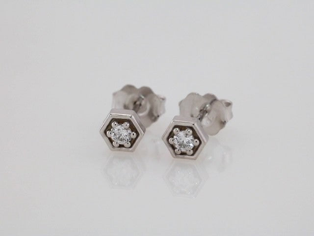 14K White 1/8 CTW Natural Diamond Hexagon Stud Earrings