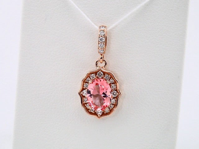 14K Rose Natural Peach Morganite & 1/6 CTW Natural Diamond Pendant