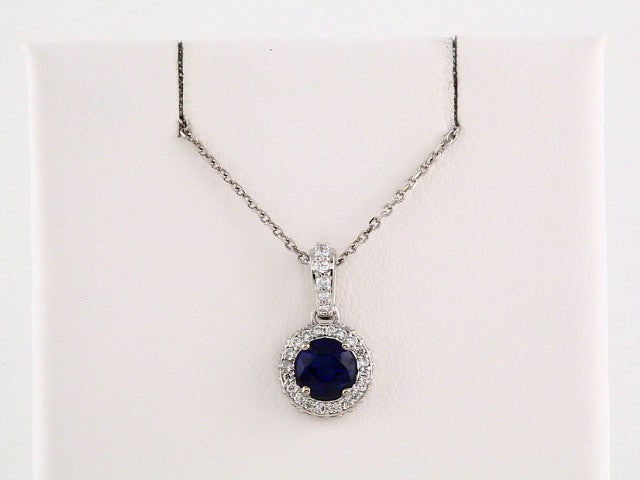 14K White Natural Blue Sapphire & 1/5 CTW Natural Diamond 18" Necklace