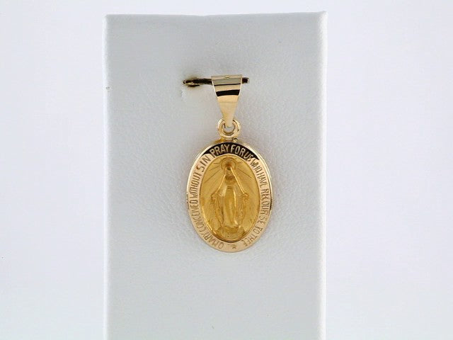 14K Yellow Gold 15x11.5 mm Oval Hollow Miraculous Medal