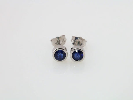 14K White Gold Lab-Grown Blue Sapphire Bezel-Set Earrings