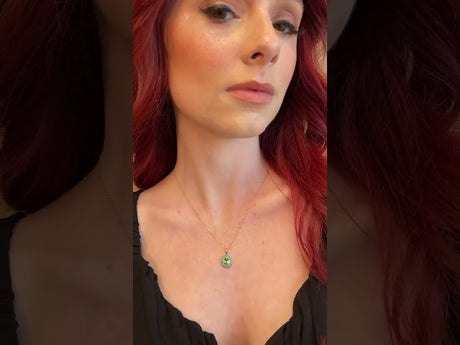 14K Yellow Natural Peridot & Natural Turquoise Halo-Style 16-18" Necklace