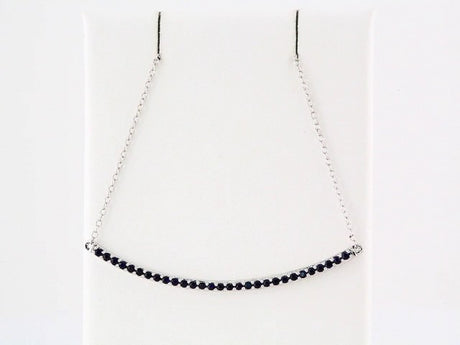14K White Gold Natural Blue Sapphire Bar 16-18" Necklace