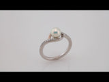 14K White Gold Cultured White Freshwater Pearl & 1/8 CTW Natural Diamond Ring  