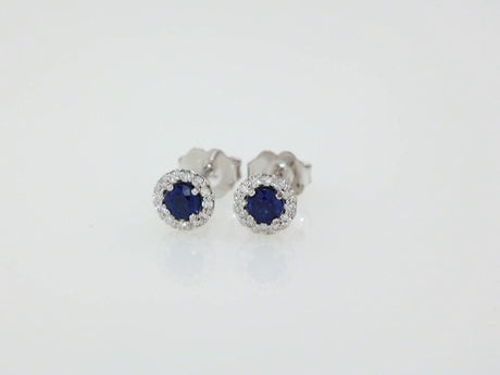 14K White 3.5 mm Natural Blue Sapphire & 1/10 CTW Natural Diamond Earrings