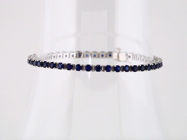 14K White Natural Blue Sapphire Line 7" Bracelet