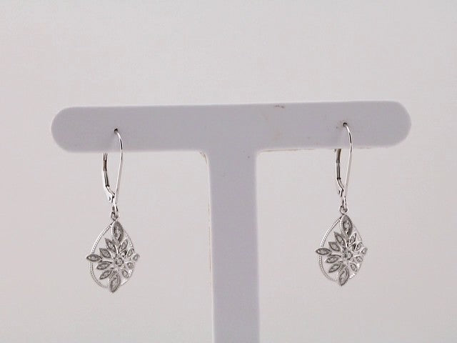 14K White 1/6 CTW Natural Diamond Granulated Filigree Earrings