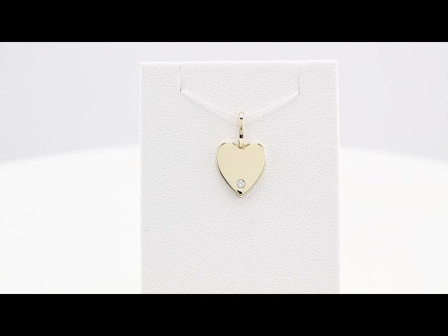 14K Yellow Gold .02 CT Natural Diamond Engravable Heart Charm/Pendant