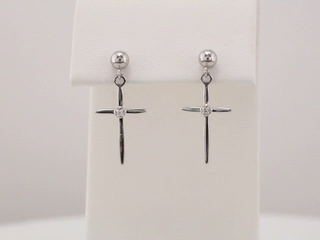 14K White Gold .01 CTW Natural Diamond Cross Earrings
