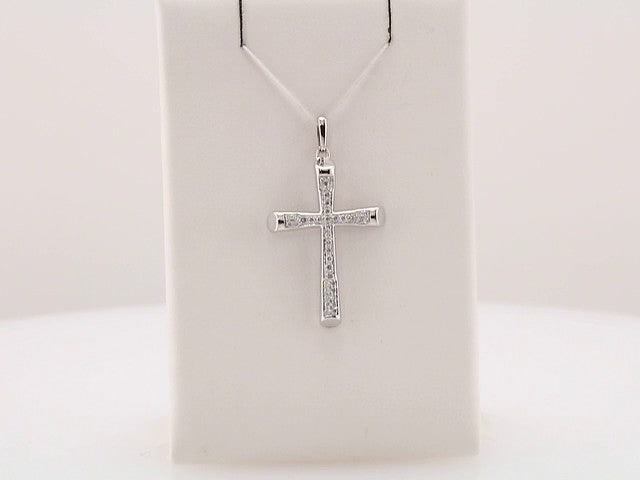 14K White 1/4 CTW Natural Diamond Micro Pavé Cross Pendant