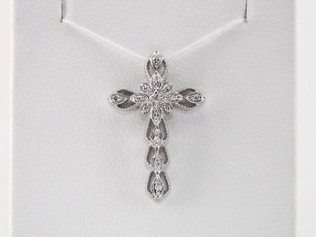 14K White .07 CTW Natural Diamond Cross Pendant