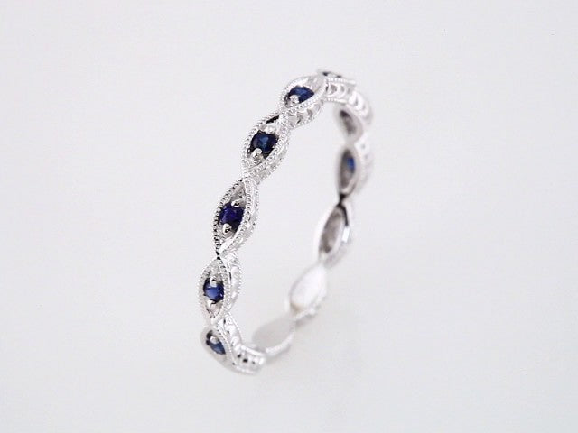 14K White  Natural Blue Sapphire Anniversary Band Size 7