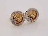 14K White/Yellow Clock Design Cuff Links