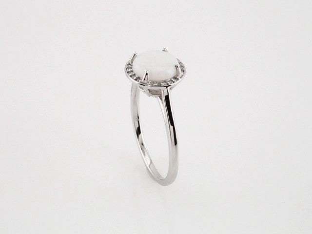 14K White Natural White Opal & .05 CTW Natural Diamond Ring