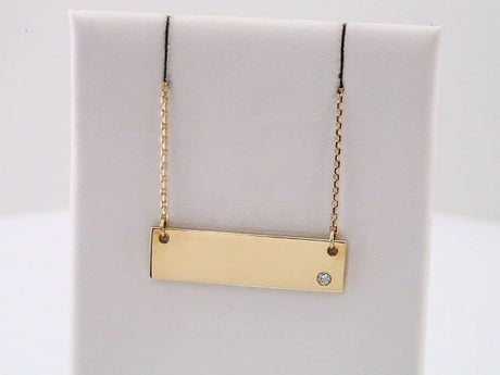 14K Yellow Gold .03 CT Natural Diamond Engravable Bar 17" Necklace