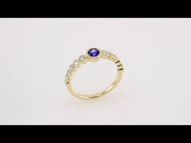 14K Yellow Natural Blue Sapphire & 1/2 CTW Natural Diamond Ring