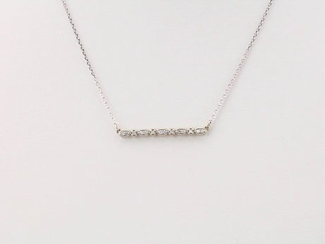14K White 1/10 CTW Natural Diamond Milgrain Bar 16-18" Necklace