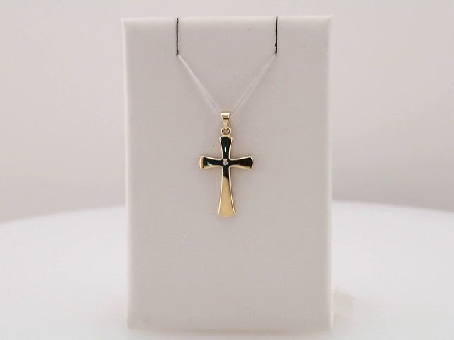 14K Yellow .005 CT Natural Diamond Cross Pendant