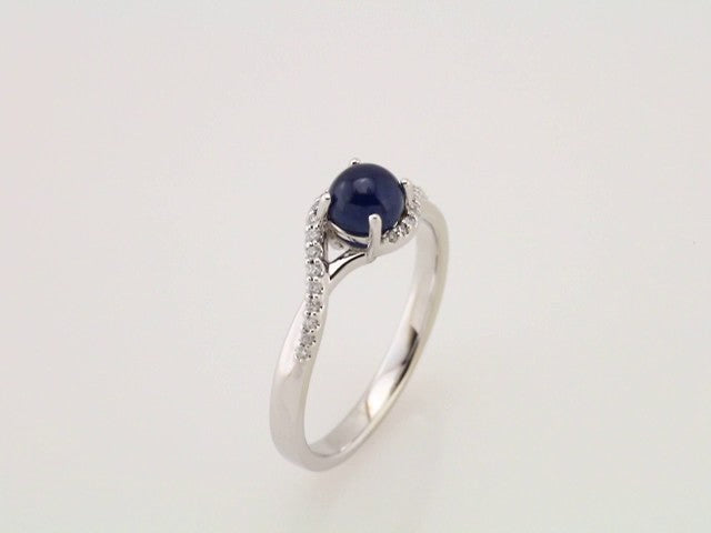 14K White Natural Blue Sapphire & .07 CTW Natural Diamond Ring