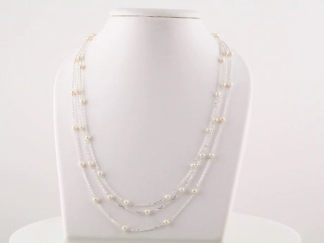 Sterling Silver Cultured White Freshwater Pearl 3-Strand 17" Necklace