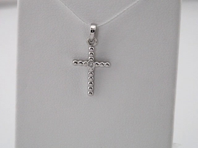 14K White 19.1x9.5 mm .015 CTW Natural Diamond Beaded Cross Pendant