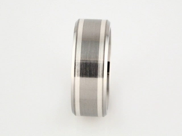 Titanium & Sterling Silver Inlay 9 mm Beveled-Edge Band