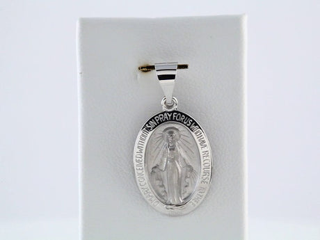 14K White Gold 19x13.5 mm Oval Hollow Miraculous Medal
