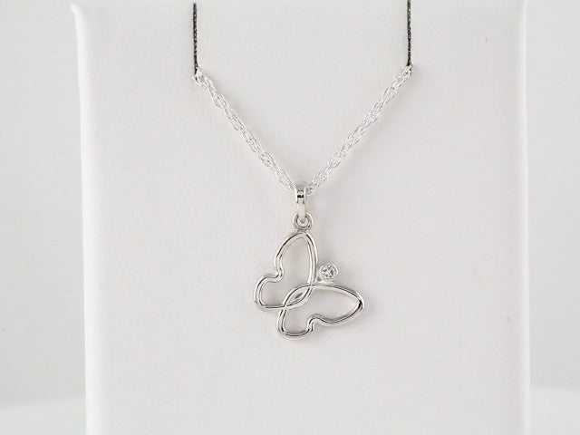 Sterling Silver .02 CT Natural Diamond Butterfly 18" Necklace