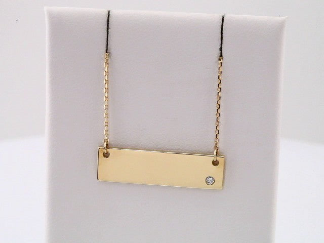 14K Yellow Gold .03 CT Natural Diamond Engravable Bar 17" Necklace