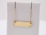 14K Yellow Gold .03 CT Natural Diamond Engravable Bar 17" Necklace