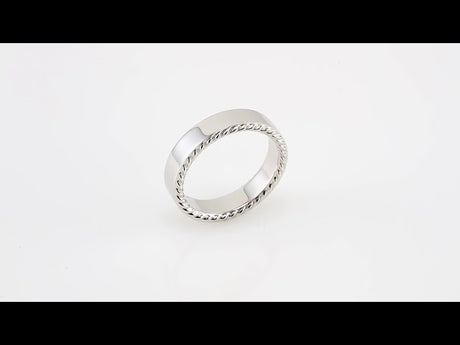 14K White Gold 6 mm Rope Edge Flat Band Size 11