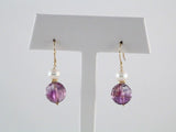 14K Yellow Natural Amethyst & Cultured White Freshwater Pearl Earrings