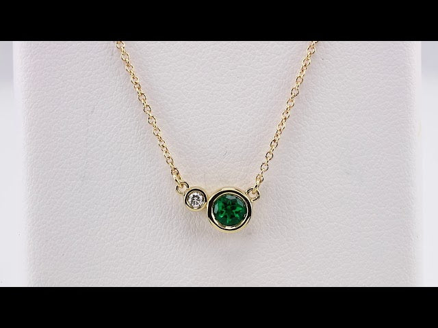 14K Yellow Lab-Grown Emerald & .03 CTW Natural Diamond 16" Necklace