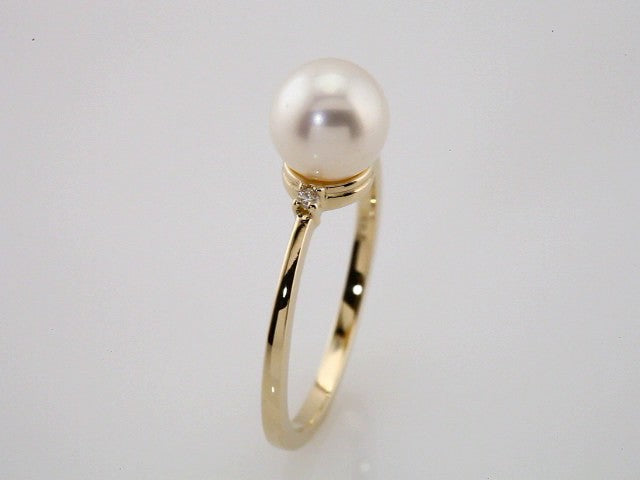 14K Yellow Gold Cultured White Freshwater Pearl & .02 CTW Natural Diamond Ring