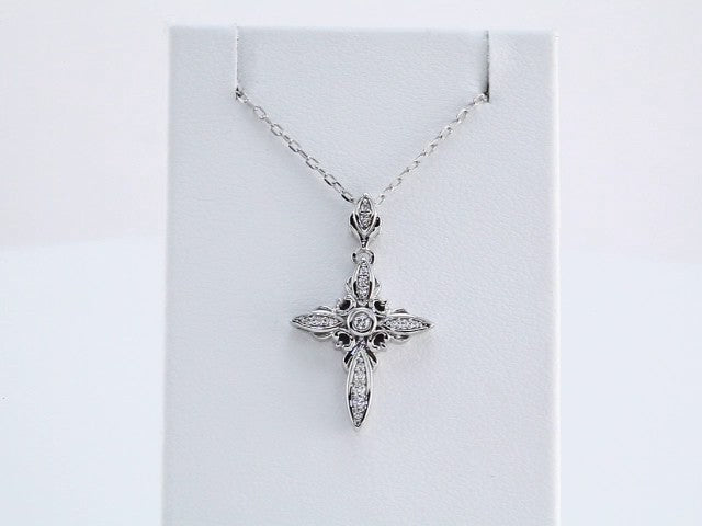 Sterling Silver Imitation White Cubic Zirconia Cross 18" Necklace