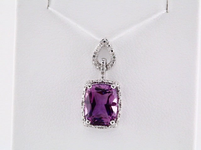 14K White Natural Amethyst & .025 CTW Natural Diamond Pendant