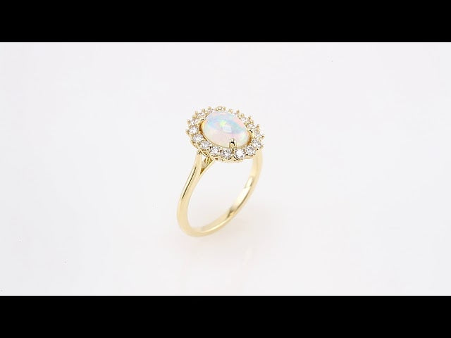 14K Yellow Natural White Ethiopian Opal & 3/8 CTW Natural Diamond Ring