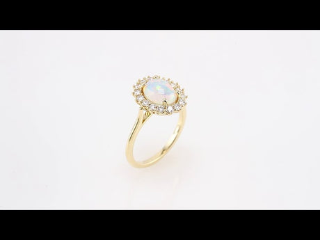 14K Yellow Natural White Ethiopian Opal & 3/8 CTW Natural Diamond Ring