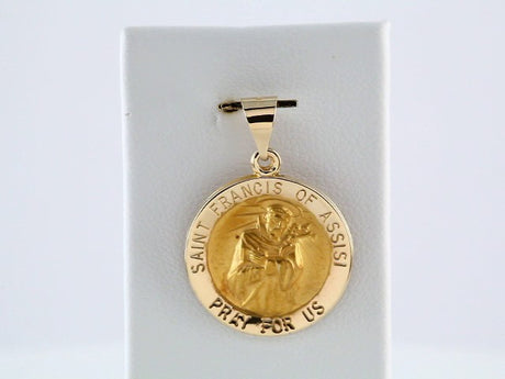 14K Yellow 18 mm Round Hollow St. Francis of Assisi Medal