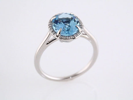 14K White Gold 10x8 mm Natural Aquamarine & .06 CTW Natural Diamond Ring