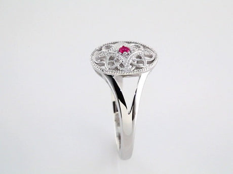 Sterling Silver Natural Ruby Granulated Filigree Ring