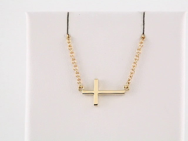 14K Yellow Gold 17x9 mm Sideways Cross 16-18" Necklace