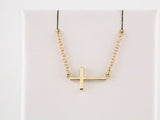14K Yellow Gold 17x9 mm Sideways Cross 16-18" Necklace