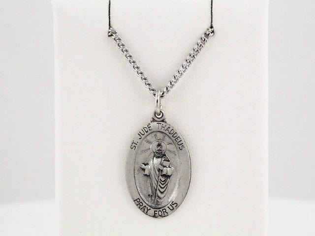 Sterling Silver 23.7x16.2 mm Oval St. Jude Thaddeus 24" Necklace
