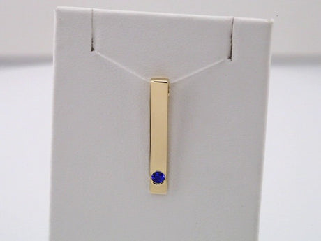 14K Yellow Gold Natural Blue Sapphire Family Engravable Bar Pendant